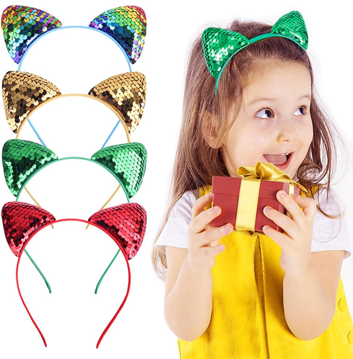 4 stuks kattenoor haarhoepels, meisjes metalen pailletten kattenoren hoofdband haarhoepel glanzende pailletten schattige kattenoren hoofdbanden set voor vrouwen meisjes feest dagelijkse kleding