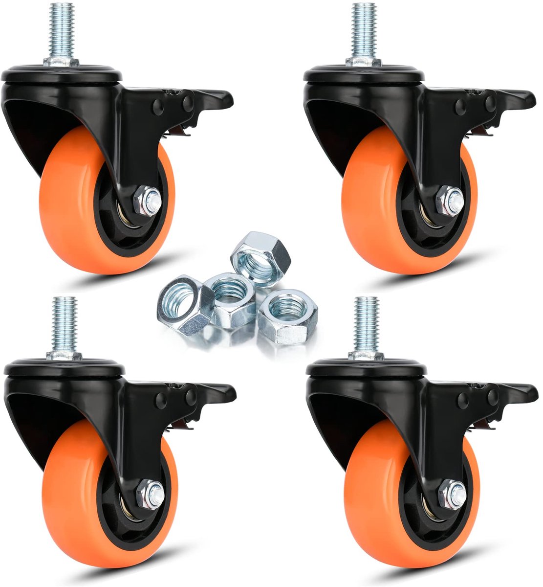 Zware zwenkwielen 75 mm PVC kasters met steel M12 Dual Lock Industriële Caster Safety Wheels Load Lading 450 kg Castors Set van 4 voor Cart, Meubilair