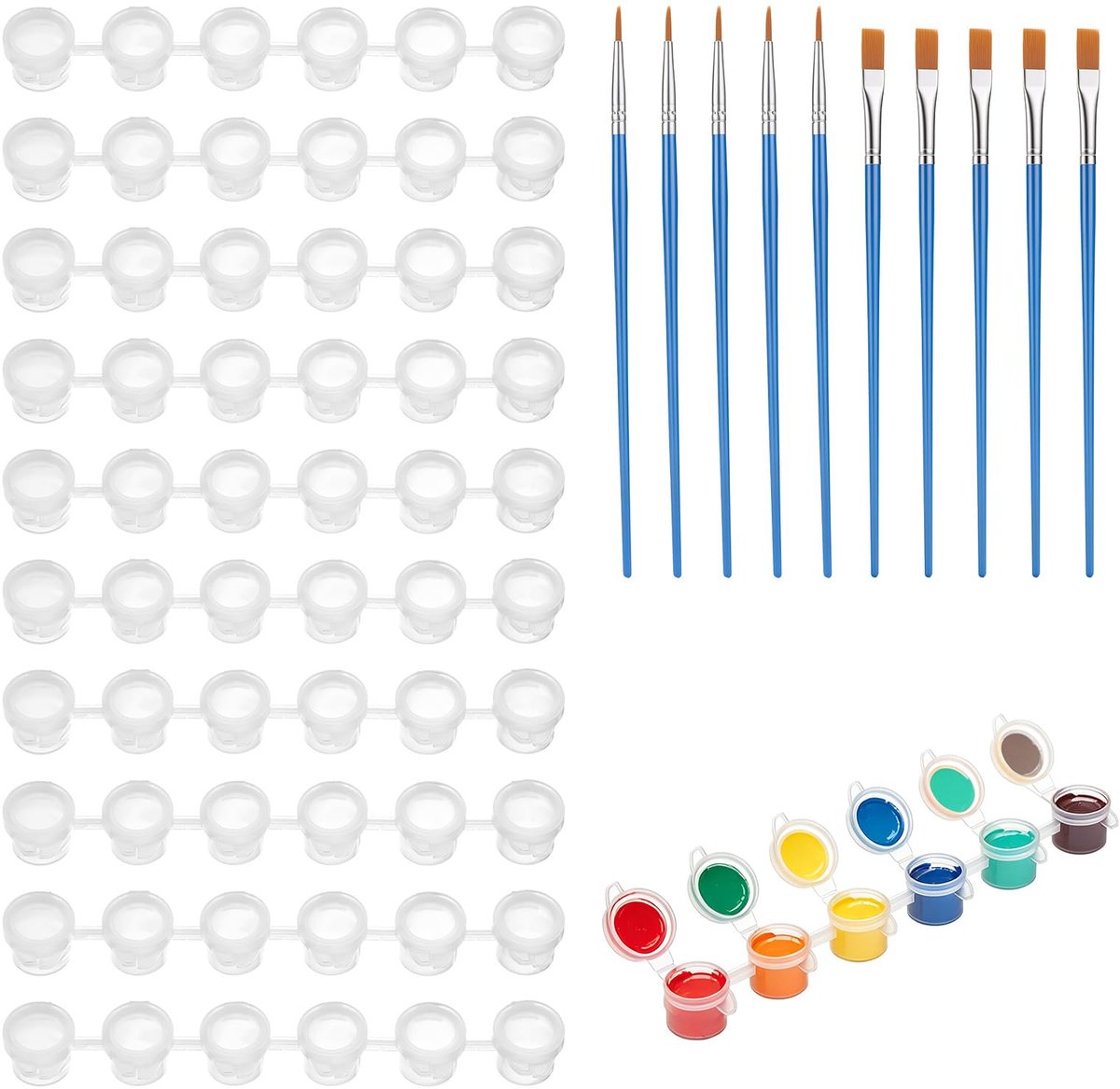 Acrylverfset, 3 ml, mini-verfpotjes, kleurpot, potje, pod, strepen, transparant, met 10 penselen voor acrylverf, aquarel incl