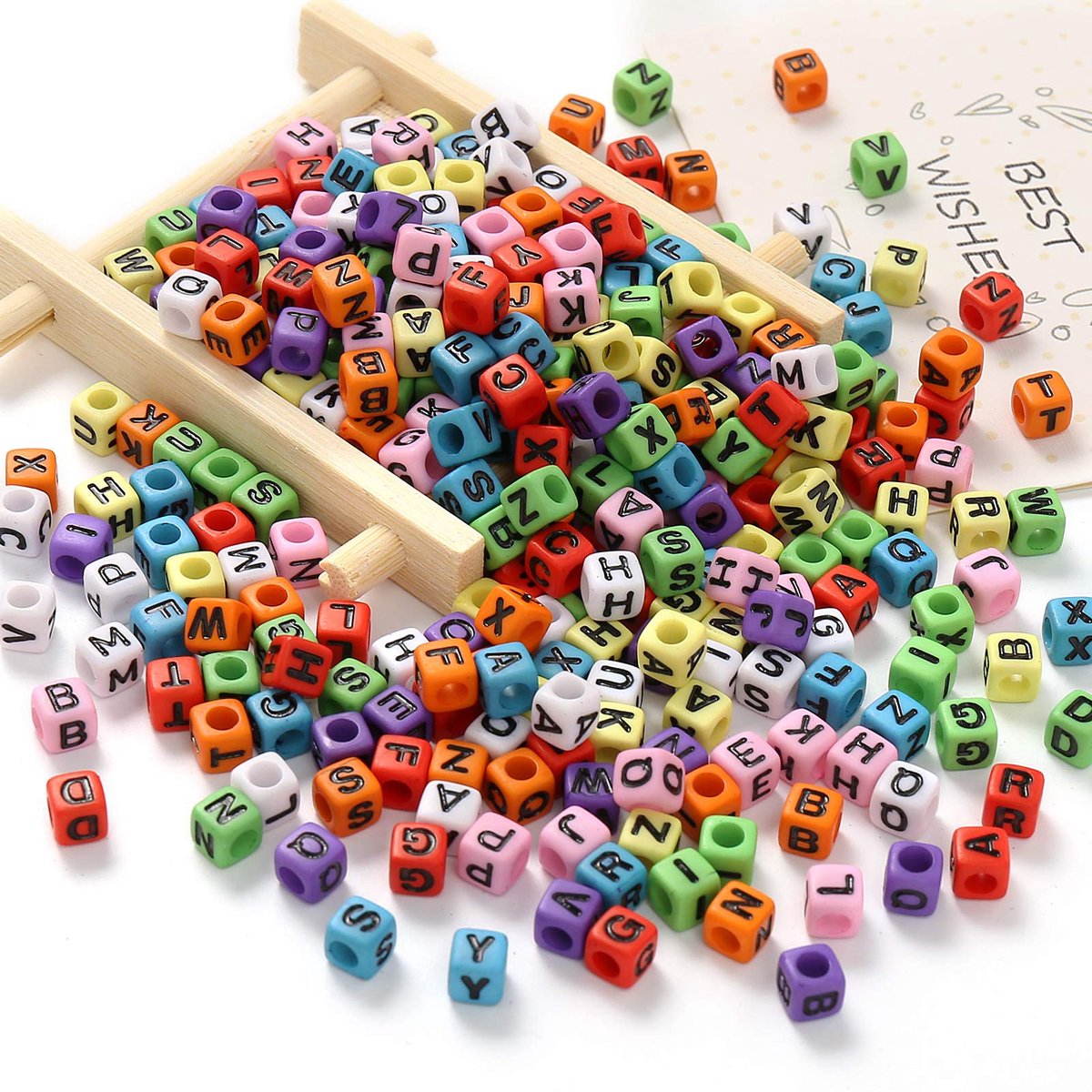 Acryl Letterkralen 1000 stuks 6 mm Witte Kralen Zwarte Letters Alfabet Kralen A tot Z Cubes voor DIY Maken Armbanden Kettingen Sieraden