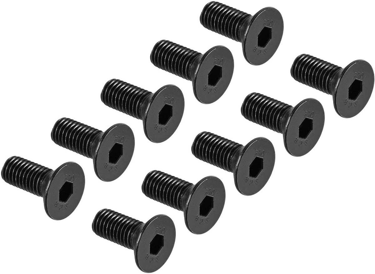 M10 x 25 mm Hex socket platte kop verzonken schroeven x 10 st. 10,9 gelegeerd staal sokkel kop kap schroeven voor machines en meubels, [zwart]