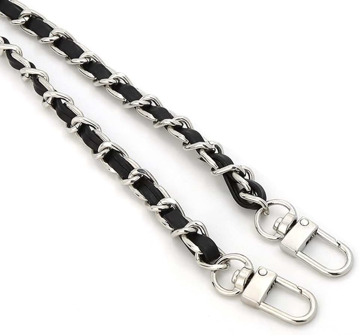120 cm, tas schouderriem ketting accessoires tas met metalen band diagonaal door de leren ketting, vervangende accessoires voor handtassen, schoudertas, portemonnee, zilveren ketting (zwart)