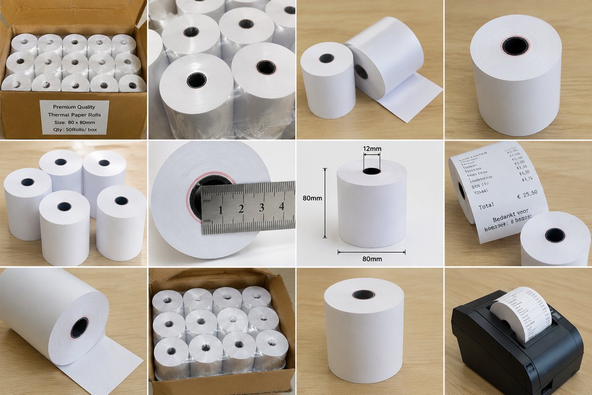 15 Kassarollen 80x80x12 mm / Thermal Paper Rolls - 70G - POS & Receipt...