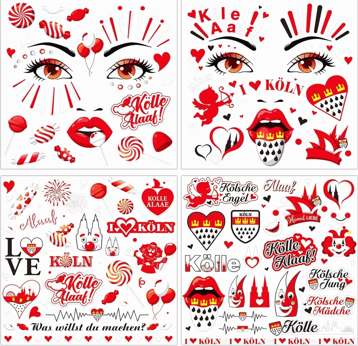 Zomerse Tijdelijke Tattoos - 4 Vellen Gezichtsnaklejkis voor Feesten