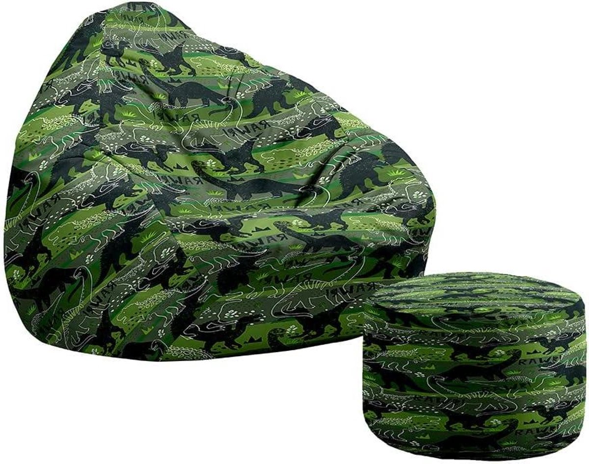 Zitzak met Voetenbank - Luie Sofa - Ontspannen Zitten - Opbergfunctie - 80x90cm - Dinosaurus