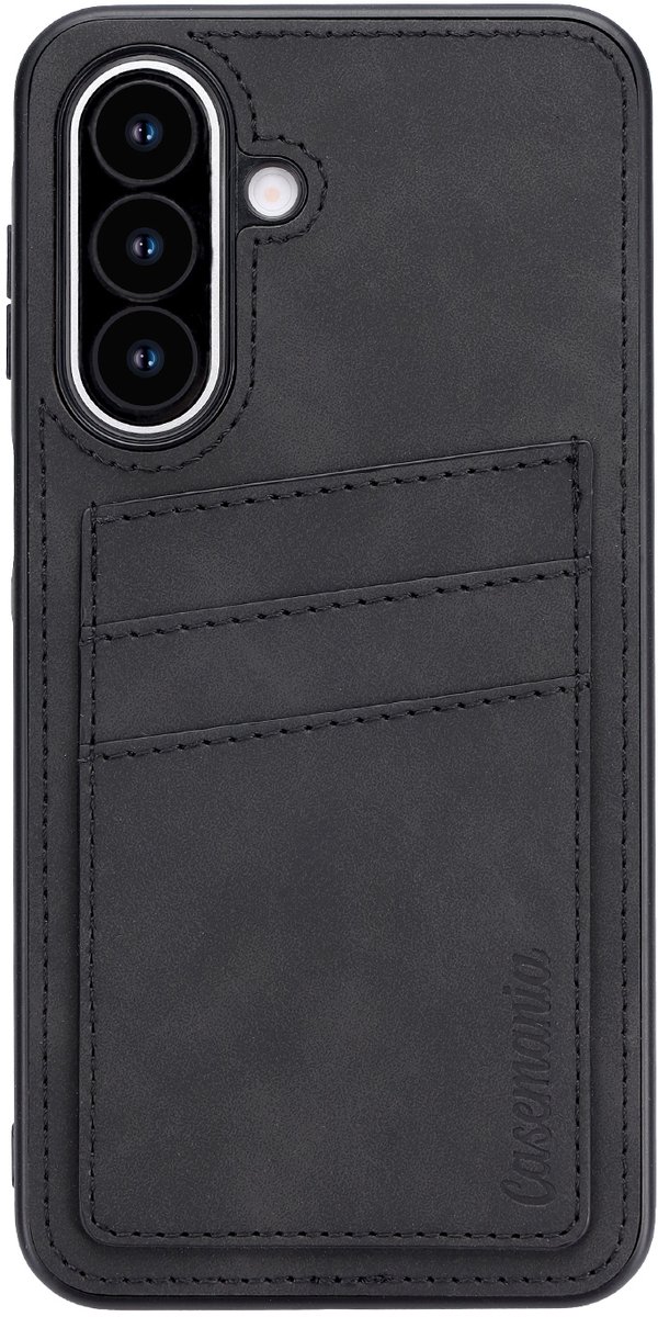 Casemania Hoesje Geschikt voor Samsung Galaxy A27 - Charcoal Gray - Kunstleren Back Cover met Pasjeshouder voor 3 Pasjes
