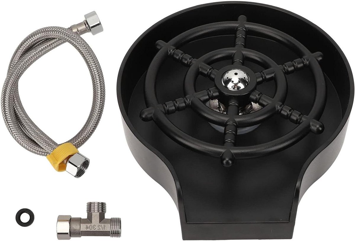 Automatische Glas Spoeler - Bekerspoeler Sink - Snel Glazen Reinigen - Meerdere Waterstralen - 535 gram - Zwart