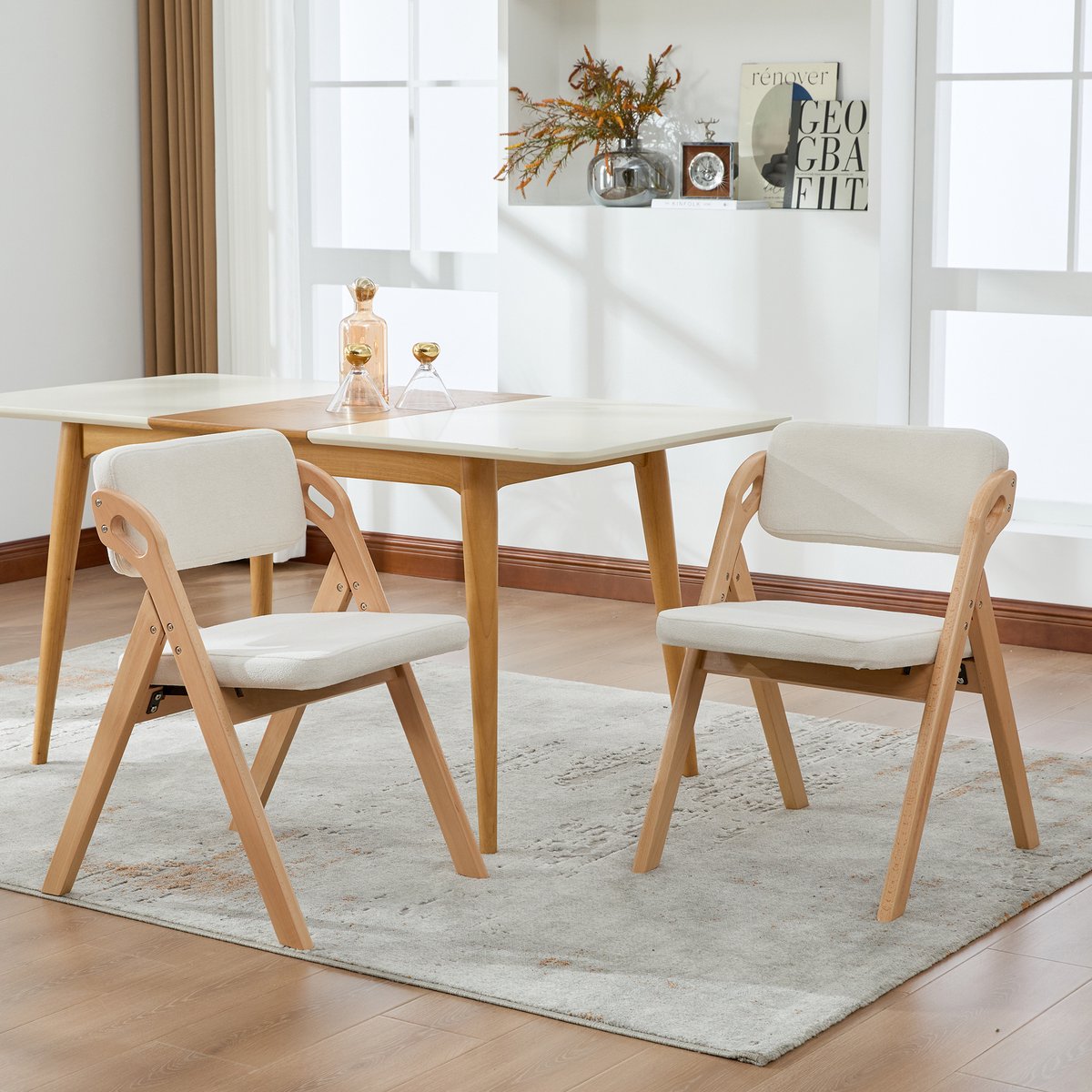 Beige Klappstühle Set - Massief Hout - Stapelbaar Design - 2-Stück