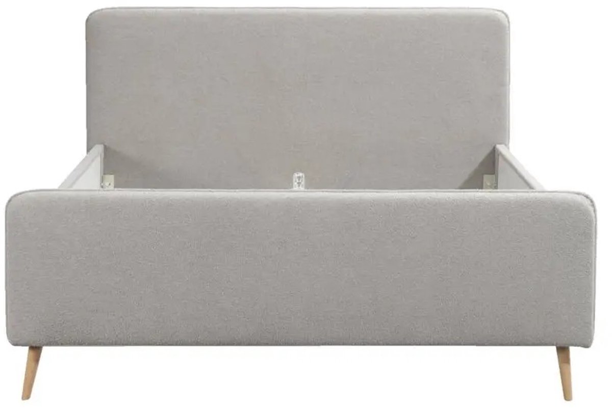 Bed Jill – Lichtgrijs tweepersoonsbed 160x200cm met bouclé bekleding