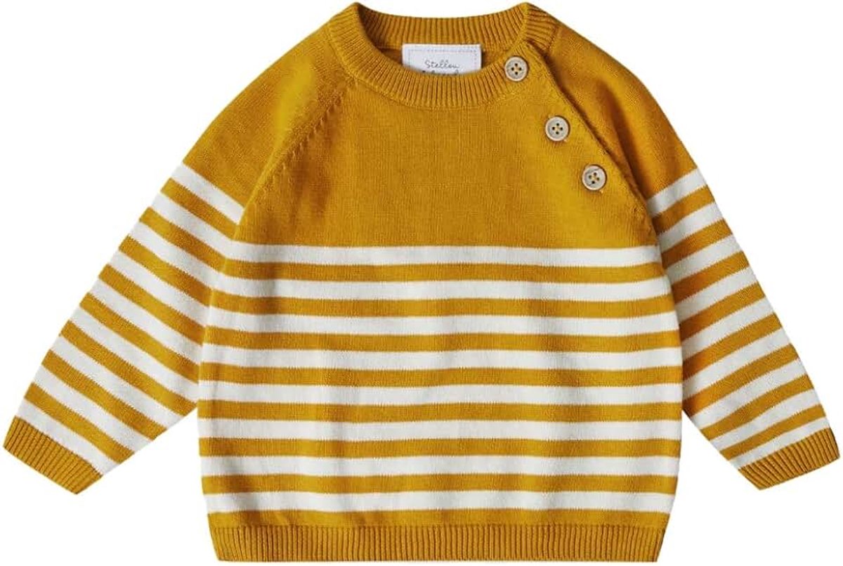 & friends Gestreepte gebreide trui voor baby's en peuters, van katoen, met knopen in houtlook en schuine raglanmouwen