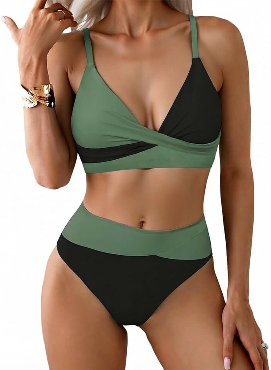 Badpak voor dames Bikiniset | V-hals, gekruiste bikini, badmode, buikcontrole