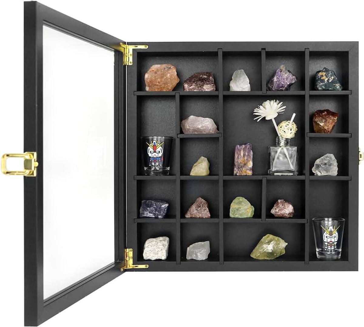 Felsen vitrine kristal Shadow Box 3D fotolijst frame om te vullen, diepe opbergdozen, glasplaat, houten objectlijst (zwart, 35 x 35 cm)