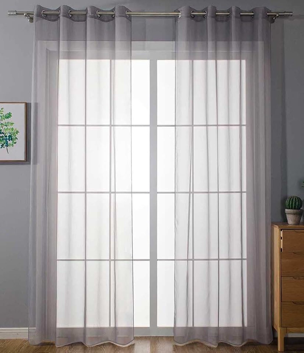 Set van 2 ooggordijnen transparant »Uni« gordijn stores gordijn ogen loden bandafsluiting woonkamer, 20332-cn2, 100% polyester, grijs, HxB 175x140 cm