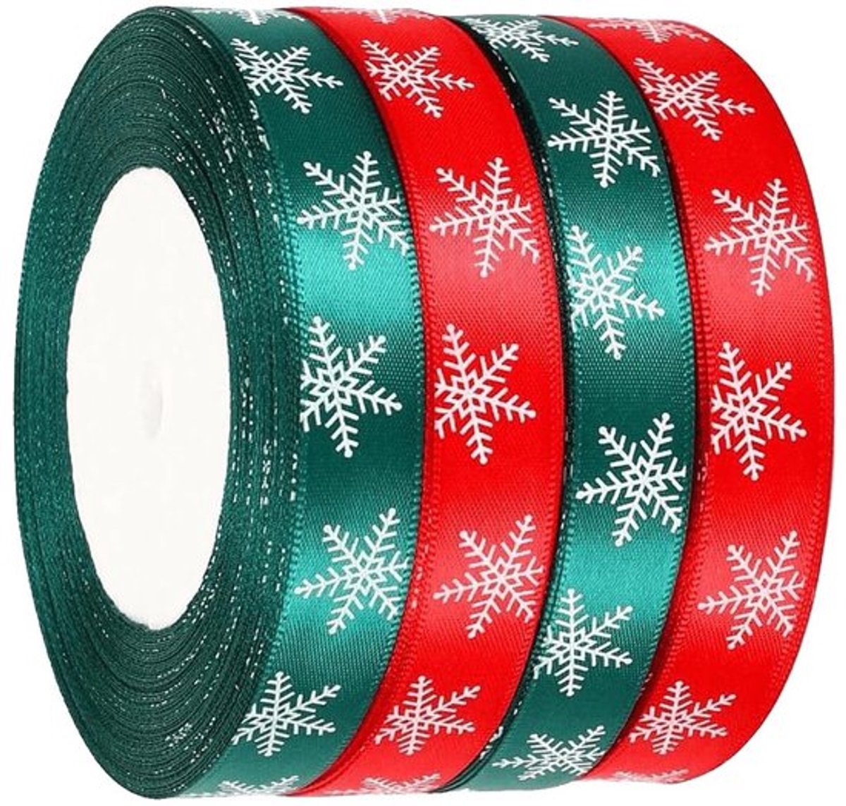 Kerstsneeuwvlokkenbanden - Decoratiebanden - Hoogwaardig en duurzaam - Groen en rood - Cadeaulint - Perfect voor feestelijke gelegenheden
