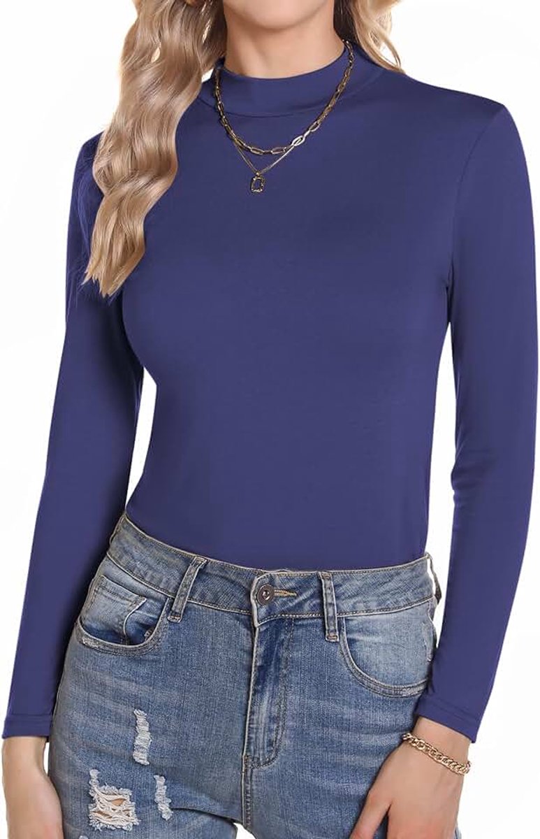 Damestop met hoge kraag, coltrui, lange mouwen, licht, nauwsluitend, basic top, elegant ondergoed, ademend, elastisch onderjack voor lente en herfst