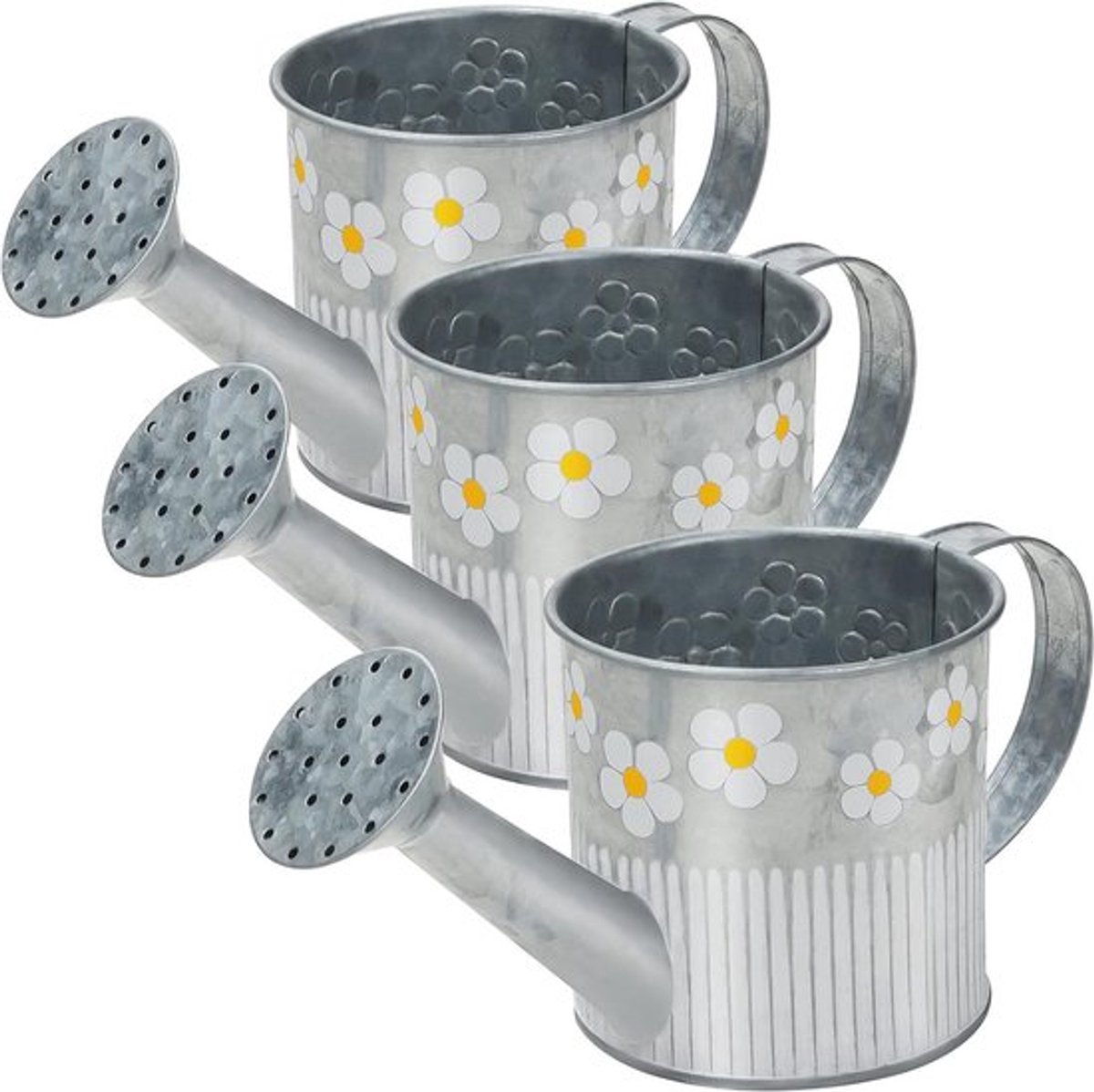 - Plantengieter - Vintage - 550 ml - Boeren - Gegalvaniseerde - Bloemen - Kannen - Binnen/Buiten - Rustiek - Decoratieve - Planten - Gieters - Zilver Metalen - 3 Pak met Handvat en Tuit - Geschikt voor Huis & Tuin - Kan Decoratie