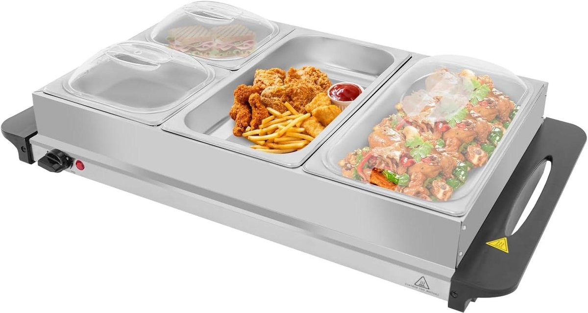 Voedselverwarmer Buffet - Warmhoudbak - Eten Warm Houden - Roestvrijstalen Constructie - 7 Liter - Zilver
