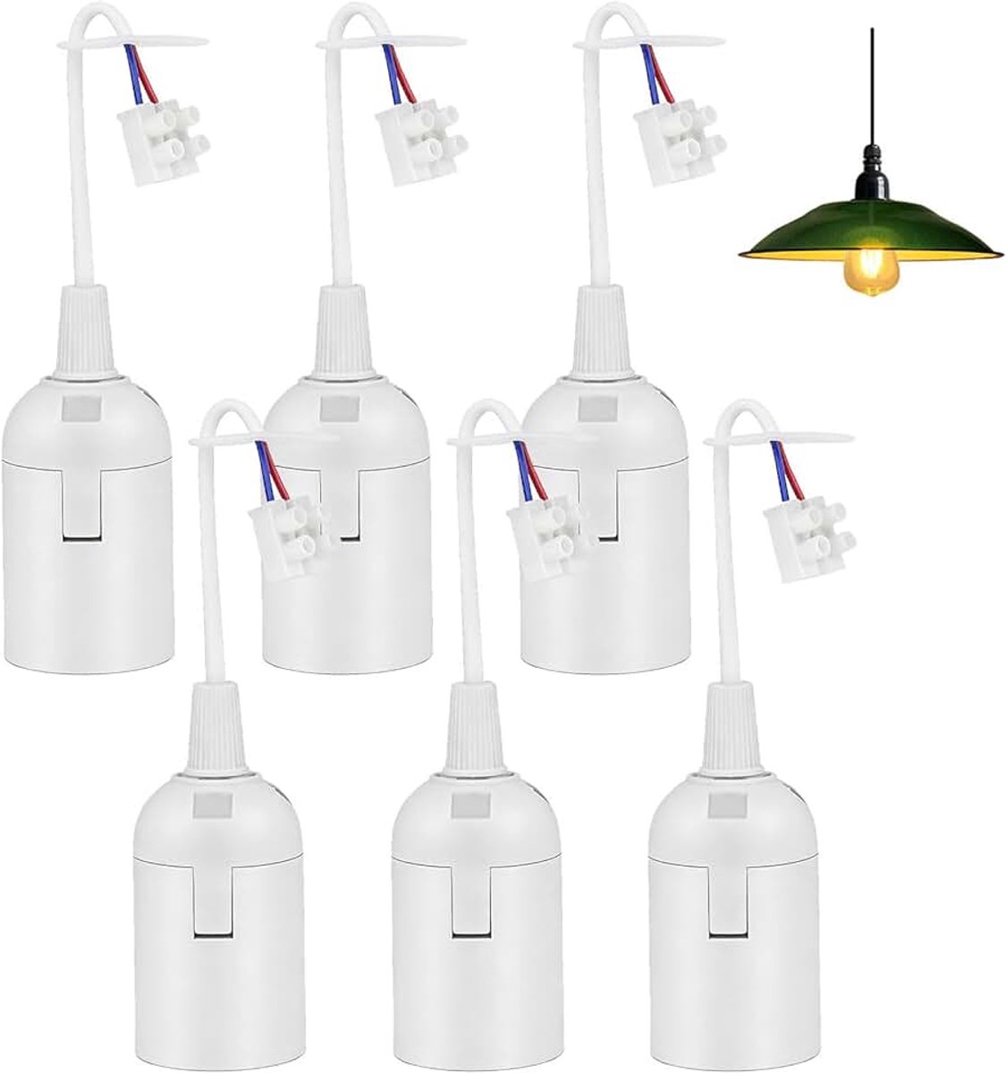 E27 met draad en klem, Hoogwaardige gloeilamp van PET-kunststof en messing, Baulampfassungen mit gloeilamp voor renovaties en DIY Fassung-projecten