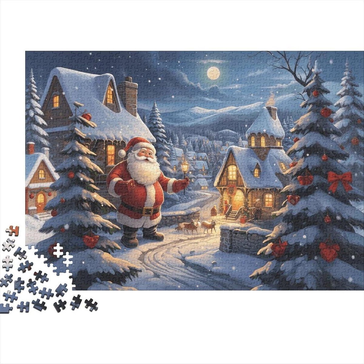 Kerstman Puzzel - Kerstdorp Puzzel - Ontspannen Puzzelen - Gerecycled Materiaal - 70 x 50 cm - Kerstman