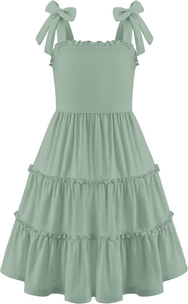 Zomerjurk voor meisjes, vlinderbandjes, katoen, mouwloos, elegant, trapezium, jurk voor meisjes, 5-14 jaar