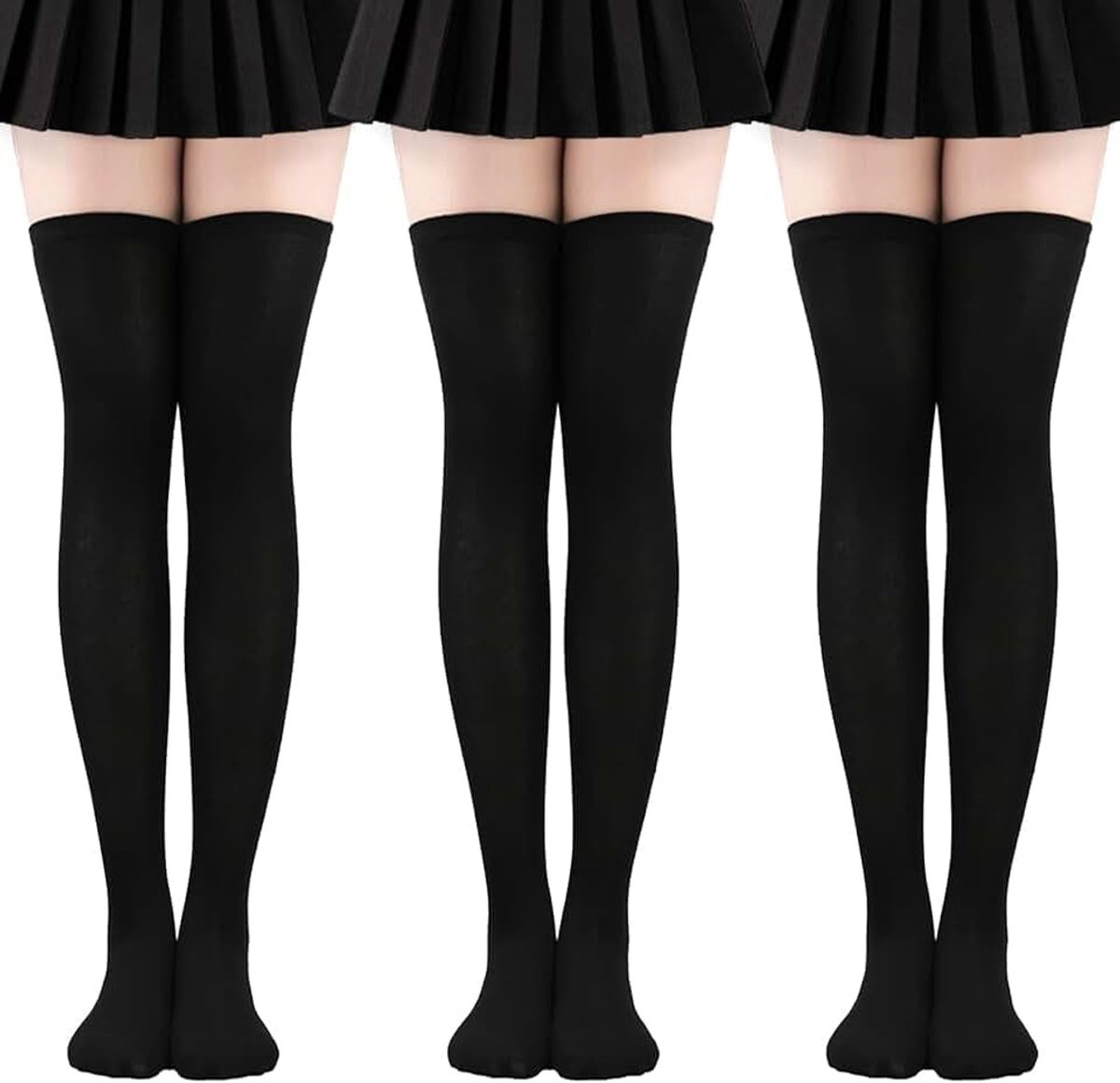 Kniekousen boven de knie, damessokken, kniekousen, retro casual sokken, (IT, tekst, eenheidsmaat, regular, zwart), Zwart, Eén maat