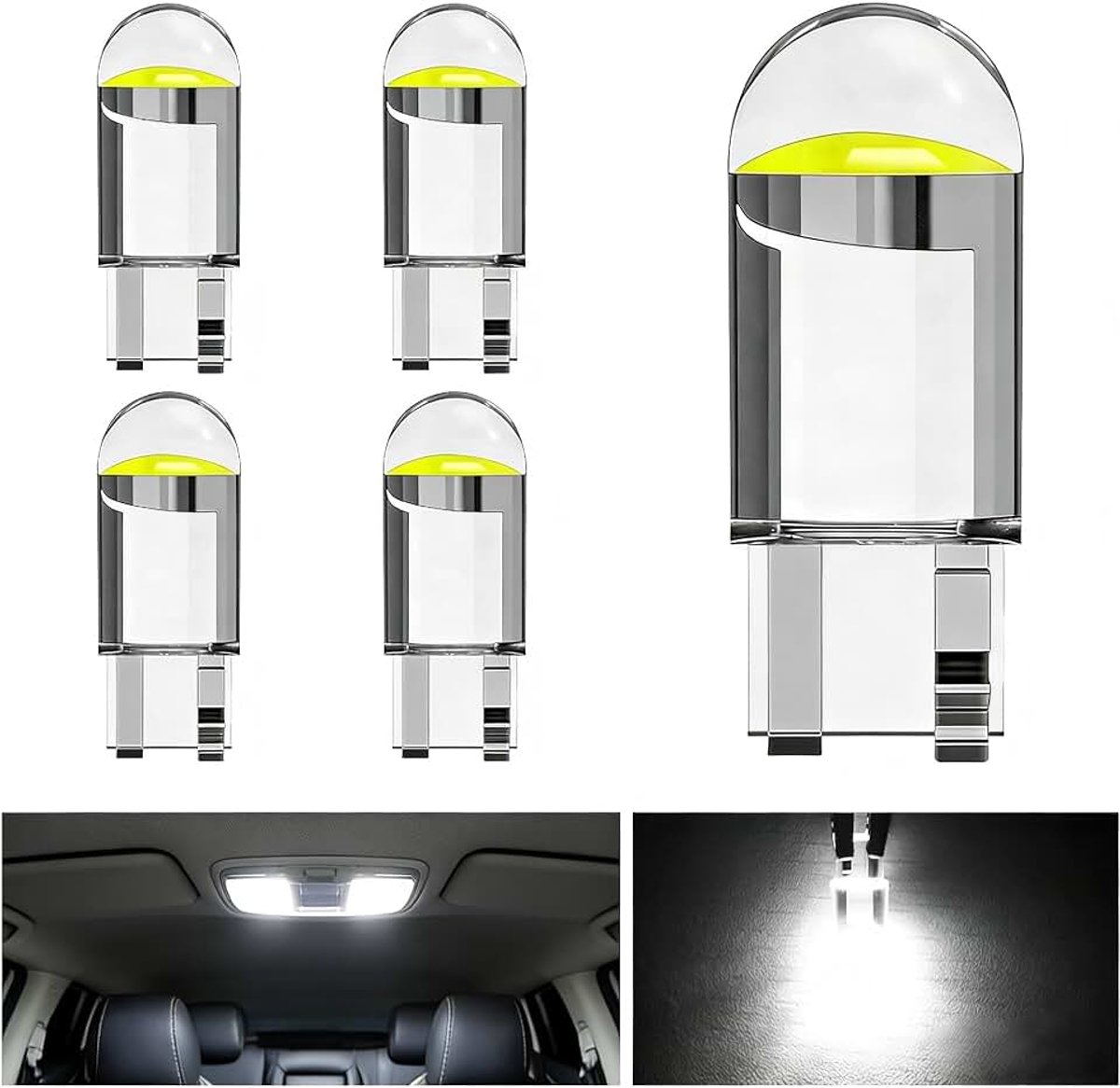 Lamp 5 stuks T10 lamp W5W 12V 5W 6000K diamant wit glas sokkellamp voor binnenverlichting, parkeerlicht, kentekenverlichting, deurverlichting, kofferbakverlichting, leeslicht