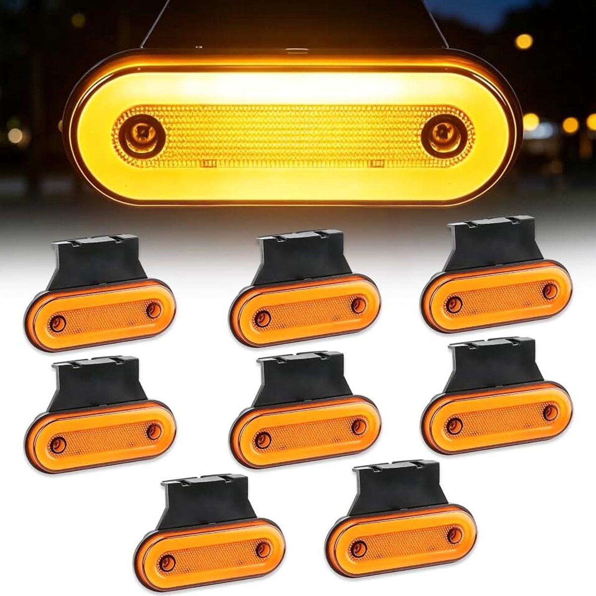 8 stuks led-begrenzingslampen, 12 V, 24 V, zijmarkeringslicht 12 V, positielichten altijd helder met houder voor vrachtwagen, camper, caravan, geel
