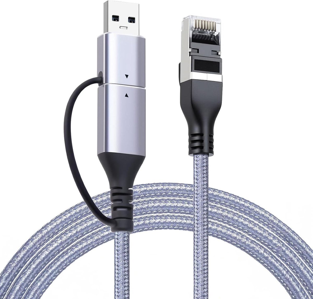 USB C Ethernet Adapter - Netwerk Adapter - Stabiele Internet Verbinding - Gigabit Snelheid - 2 m - Grijs
