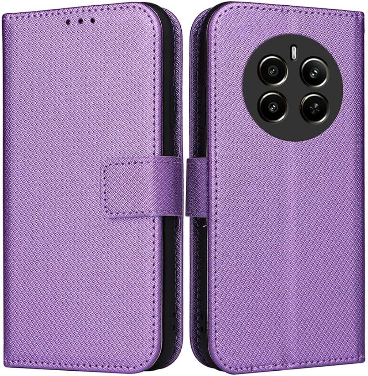 Magnetisch lederen flip portemonneehoesje compatibel met Realme 12+ 5G, diamanttextuur kaartsleuf PU/lederen standaardhoes, paars