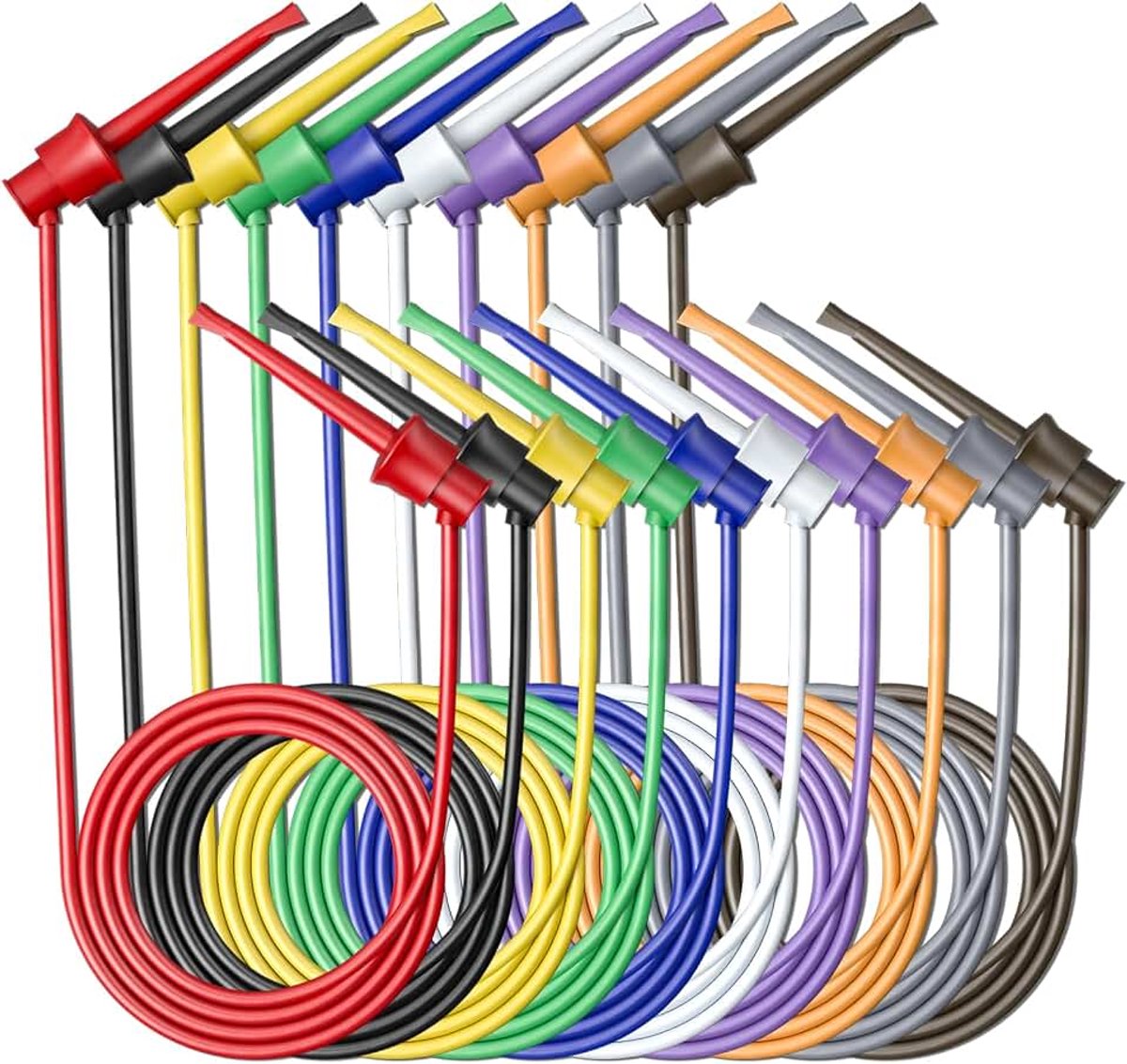 Testleidingen testhaken naar testhaken testkabel draden tien kleuren | 10 stuks, Dual IC testhaken clips, voor elektronische tests