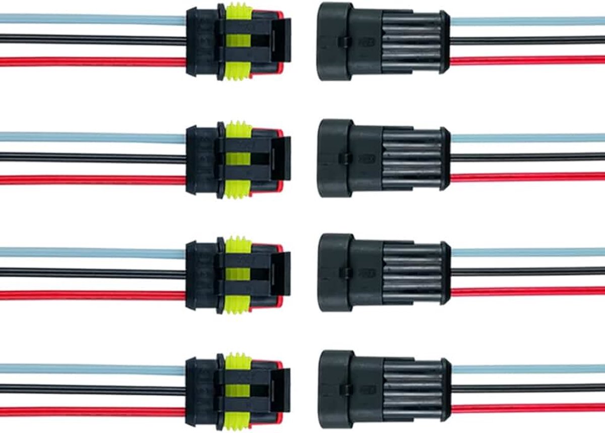 4 Set 3 Pin Waterdichte Auto Elektrische Connectoren, Verzegelde Waterdichte Elektrische Connector Stekke Socket Kit met 16 AWG Voorbedraad, voor Auto Vrachtwagen Boot
