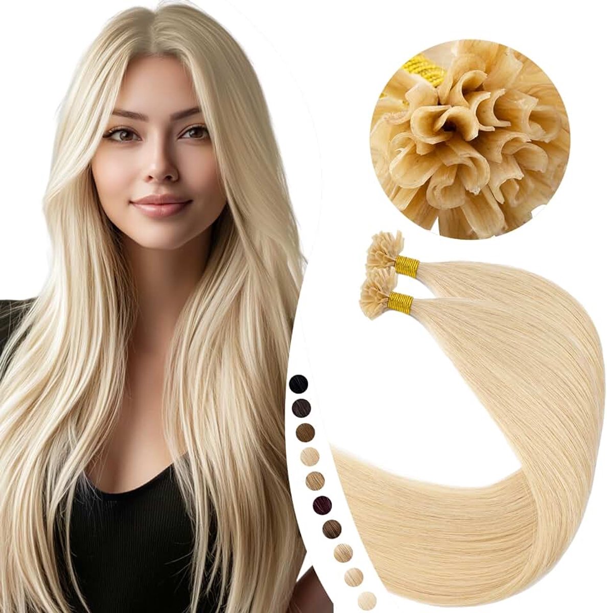U-Tip Hair Extensions Human Hair Bonding Extensions Keratine Haar steil 50 strengen 40cm(1g/pcs) #24 Middenblond