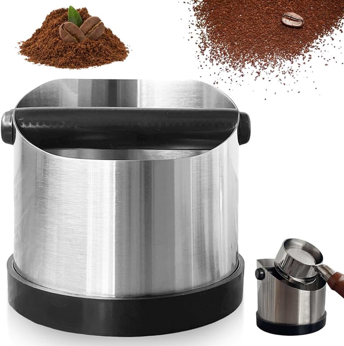 Afklopbak voor zeefdragers, roestvrijstalen Knock Box, koffiedik afklopbak Afklopbox zeefdrager voor koffiedik, afklopbak voor zeefdragers, accessoires voor zeefdragermachines (660ML)