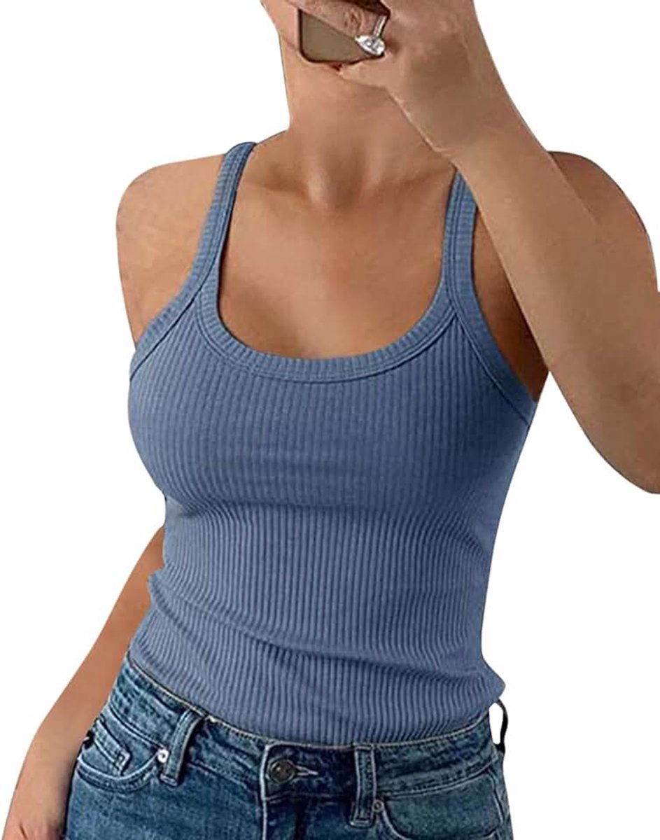 Dames Tops Zomer Sexy U-hals Geribbeld Spaghetti Top Slim Fit Cami Effen