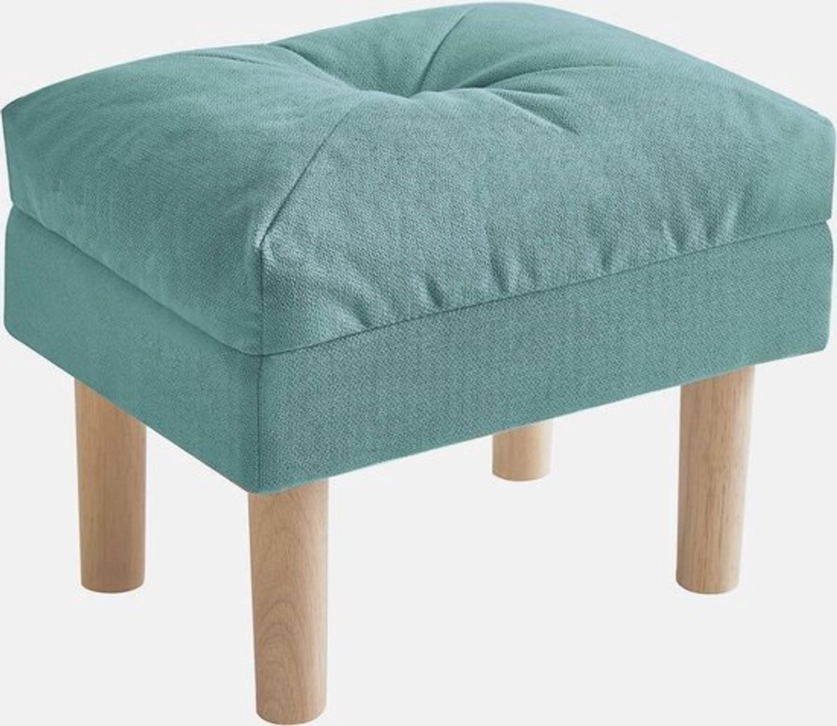 Voetkruk met gewatteerde zitting voor woonkamer en slaapkamer, houten kruk met voetsteun, groenachtig blauw, 40 × 29 × 32 cm