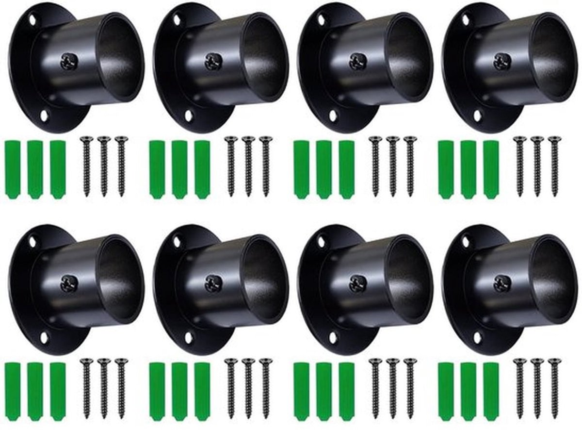 Pijpbeugel Hoogwaardig Roestvrij Staal - Wandbeugel - Wandbeugel met 3-Hole Fixatie - Wandbeugel voor Douchegordijn - Set van 8 Stuks - Matte Zwarte Afwerking