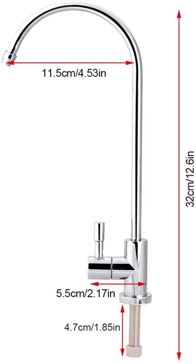 Waterfilterkraan 360 Graden Draaibaar - Keukenkraan met Uittrekbare Uitloop - RO-Omgekeerde Osmose - Verchroomde Zinklegering - Waterdicht - 1/4 Inch Zwanenhals - Keukenkranen