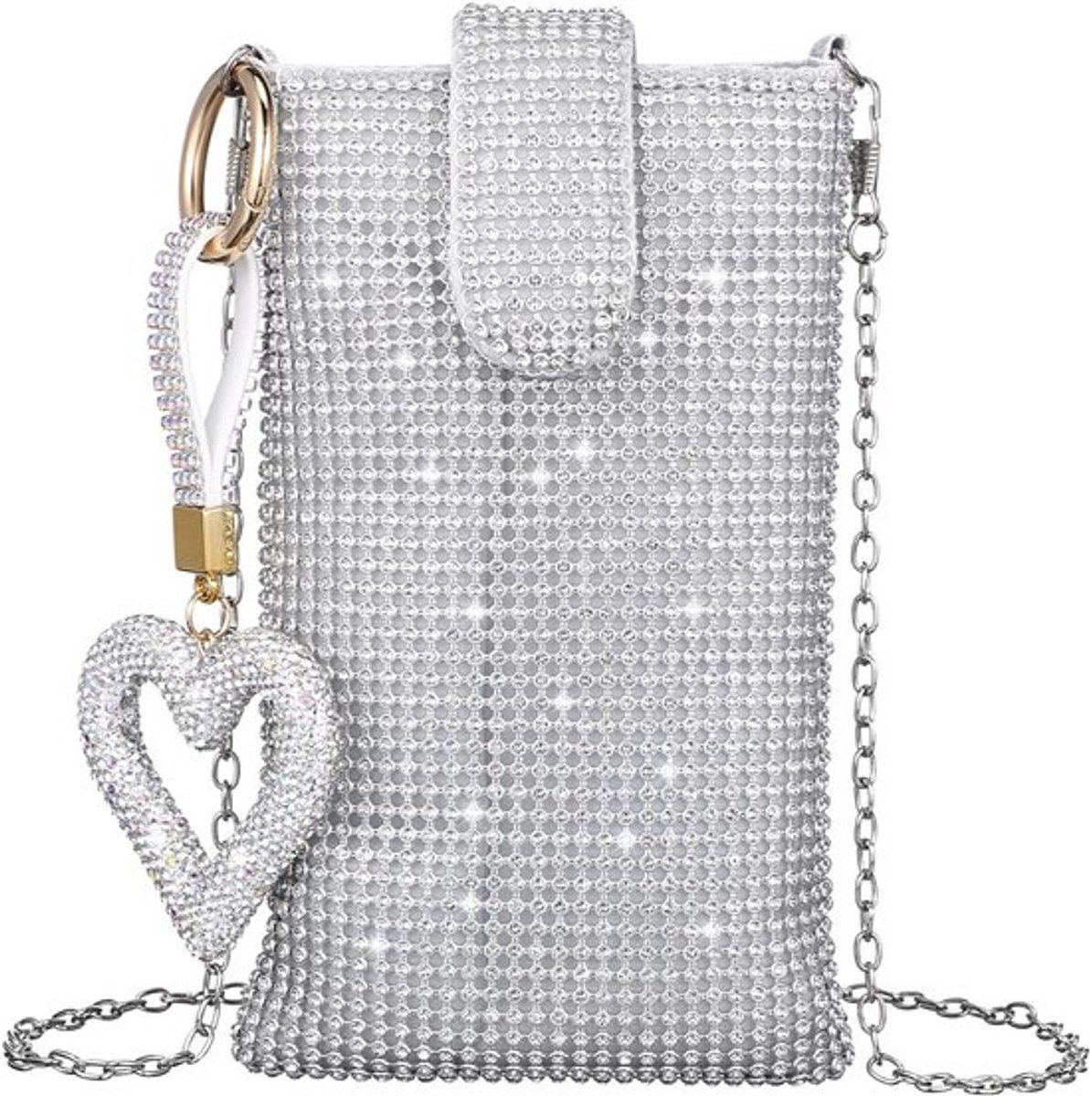Schitterende schoudertas voor dames, mobiele telefoon tas, avondtas, zilver, 18.50X11.00X2.00CM, trendy en stijlvol accessoire voor elke gelegenheid