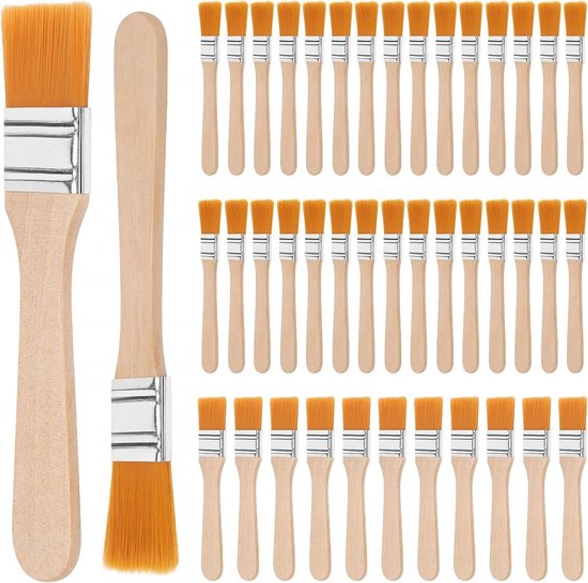 Set van 40 Platte Kwasten Houten Steel - Diverse Maten voor Schilderen, Verven en Knutselen