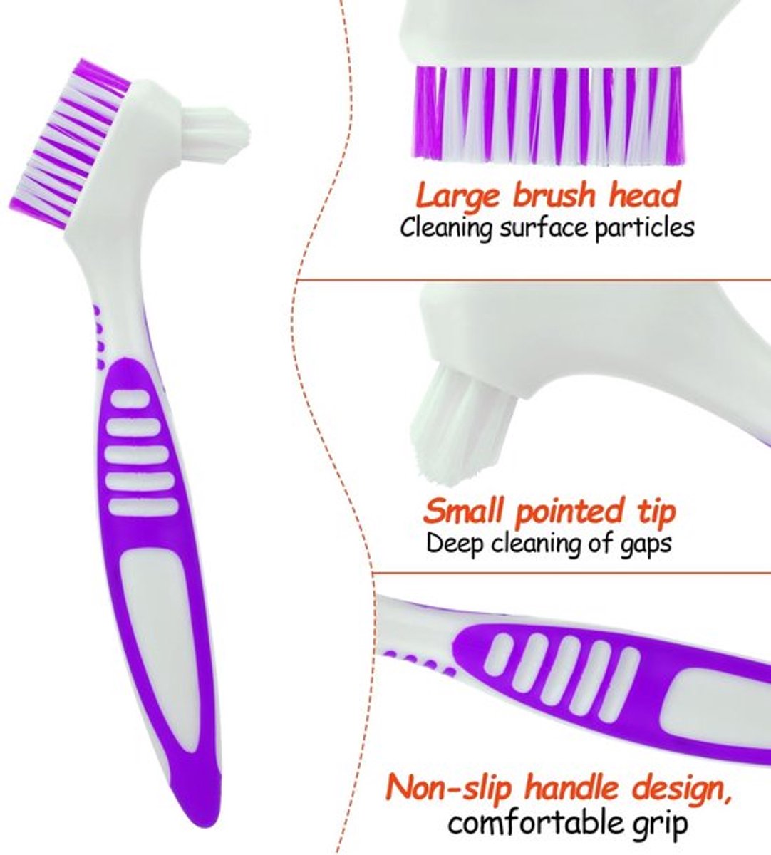 Prothesenborstel 4 stuks - Tandenborstel met dubbele kop - Reinigingsborstel voor kunstgebit - Meerlaagse borstelharen - PP plastic en nylon - Lengte 16cm, breedte 3.3cm - Kunstgebitborstel