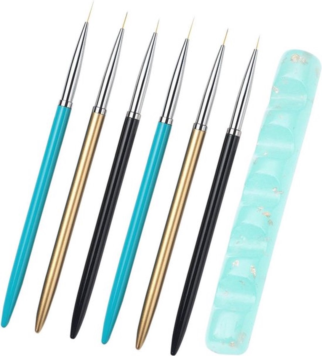 6 fijne nail art kwasten met acryl opbergrek - nagelkunst gereedschap in verschillende maten