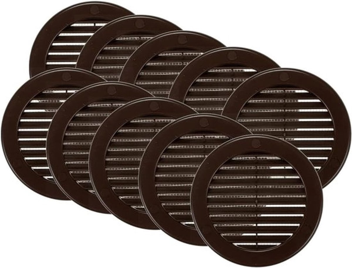 Ronde ventilatieafdekking - 10 stuks - 100 mm - bruine kleur