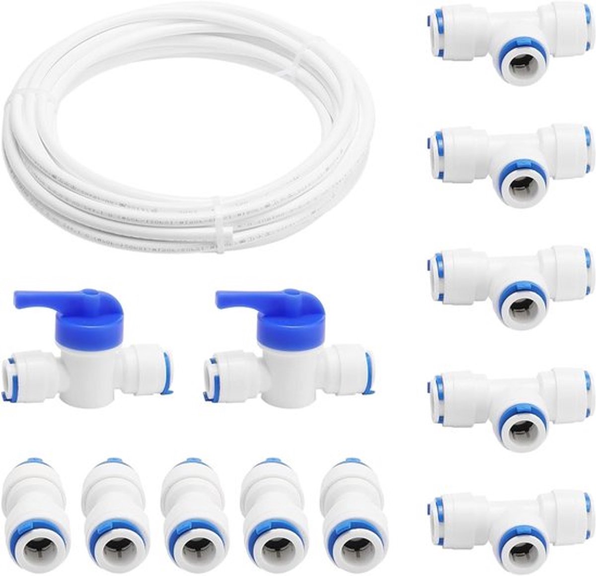 Wateraanvoerslang en aansluitset voor RO-waterfiltersysteem en koelkast, 10 meter, 3/8" PE, inclusief koppelstukken en ventiel