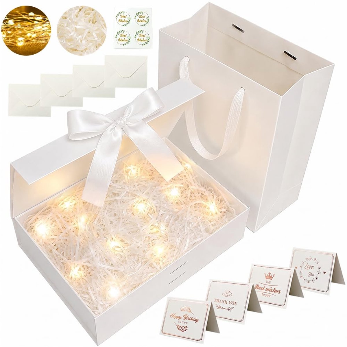 Geschenkdoos wit 26 x 19 x 8 cm - magnetisch - met strik - ideale verpakking voor cadeaus - SnelShoppen