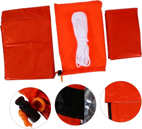 Noodtent met slaapzak - Opvang voor buiten - Kamperen en reizen - Lichtgewicht en waterdicht - 245 cm lengte - Oranje — afbeelding 5
