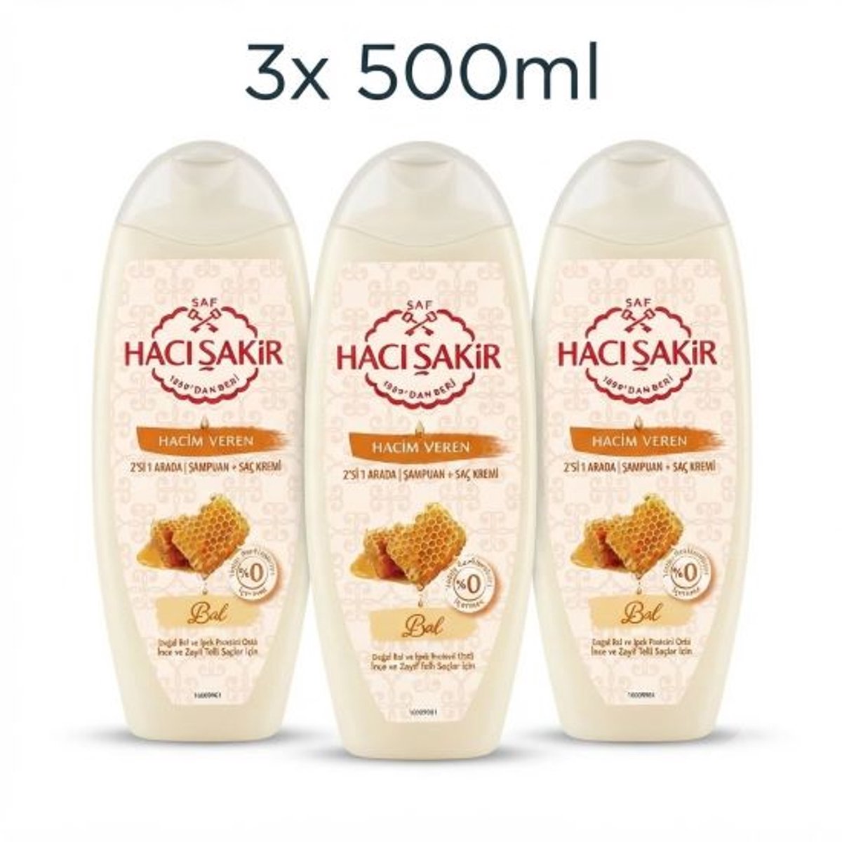 Hacı Sakir Bal Hacim Veren 2in1 Shampoo & Conditioner 3x500ml – Voor Fijn en Zwak Haar