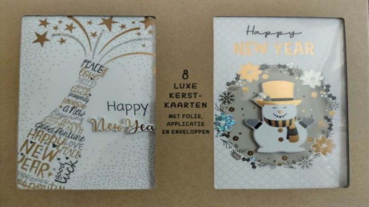 Nieuwjaarskaarten - wenskaart - nieuwjaarkaarten 8 stuks - nieuwjaarskaart - set van 8 Nieuwjaars kaarten - box 8 van kaarten - gelukkig nieuwjaar