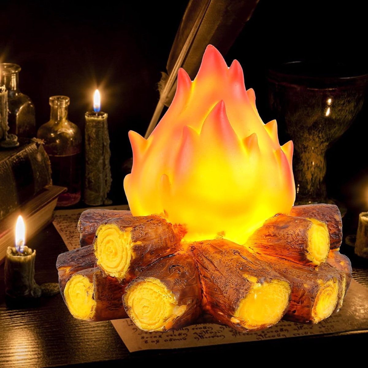 Simulatievuurlicht, decoratieve realistische sfeerlamp, op batterijen werkende harsvlam nachtlampjes, kunstmatig kampvuur als middelpunt voor Halloween en kerstdecoratie