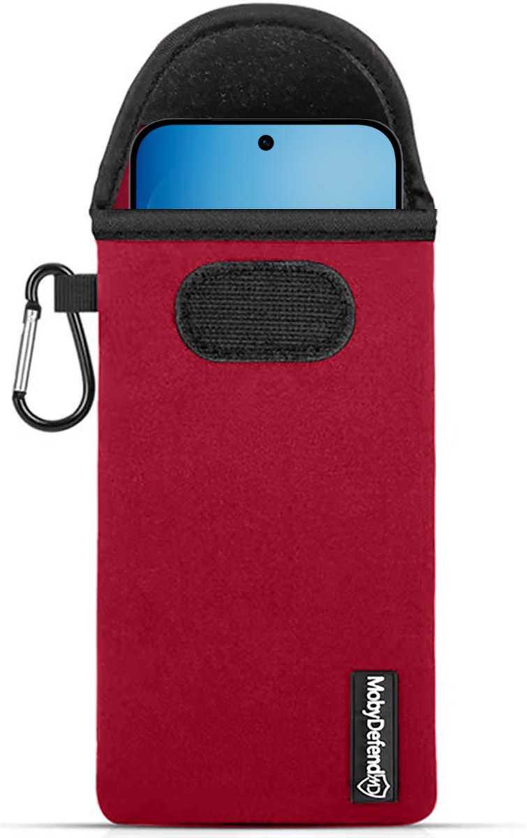 MobyDefend Hoesje - Geschikt voor Oppo Reno16 F/FS - Neopreen Pouch Met Karabijnhaak - Insteek - Riemlus - Rood