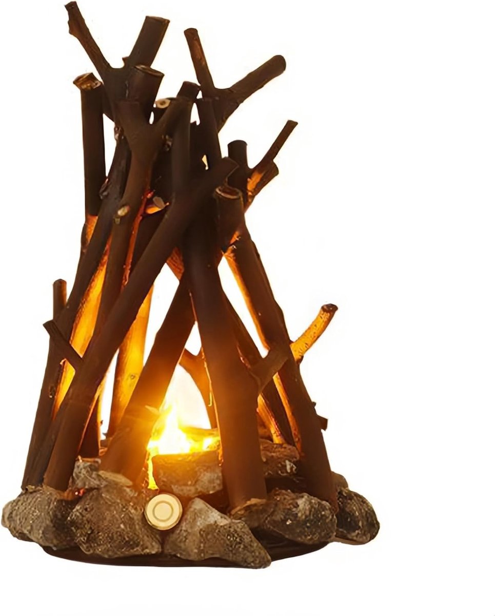 Retro kampvuurlamp met kampvuureffect, oplaadbare LED-vlamlamp in de vorm van een boomtak, 3 standen, veilig voor binnen en buiten, geschikt voor tafeldecoratie, huisdecoratie en kerstversiering.